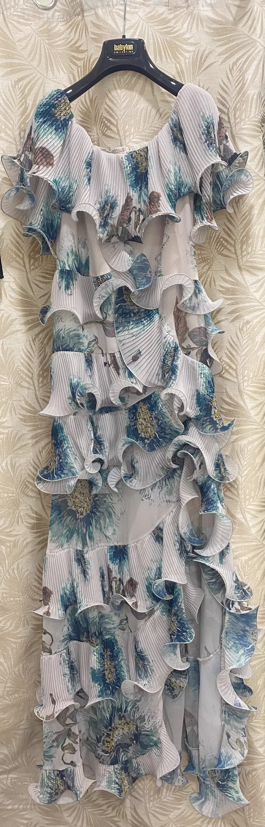 Abito Babylon a balze fantasia floreale azzurra